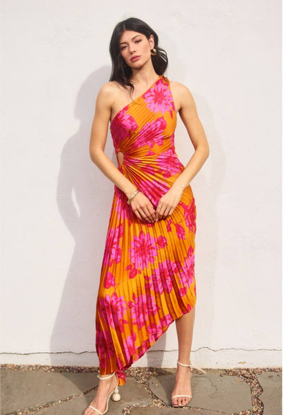 All In Love Asymmetrical Pleated Maxi Dress - Terra Cotta