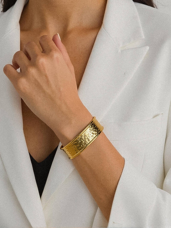 Zavra 18K Gold Non-Tarnish Hammered Cuff Bracelet