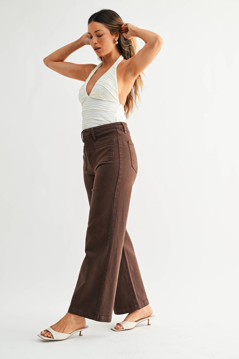 BP433J - DK BROWN - Patch Pocket Wide Leg