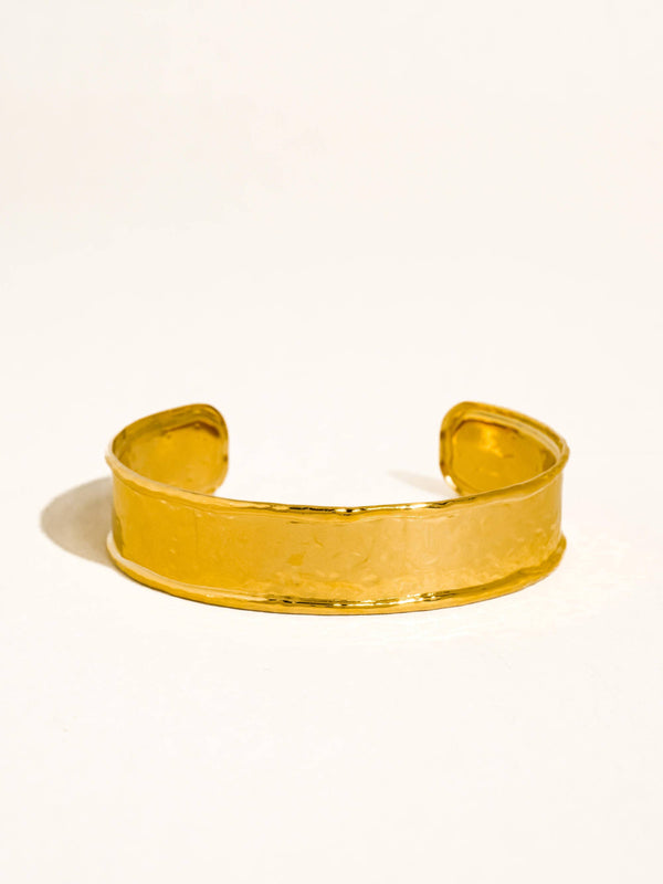 Zavra 18K Gold Non-Tarnish Hammered Cuff Bracelet