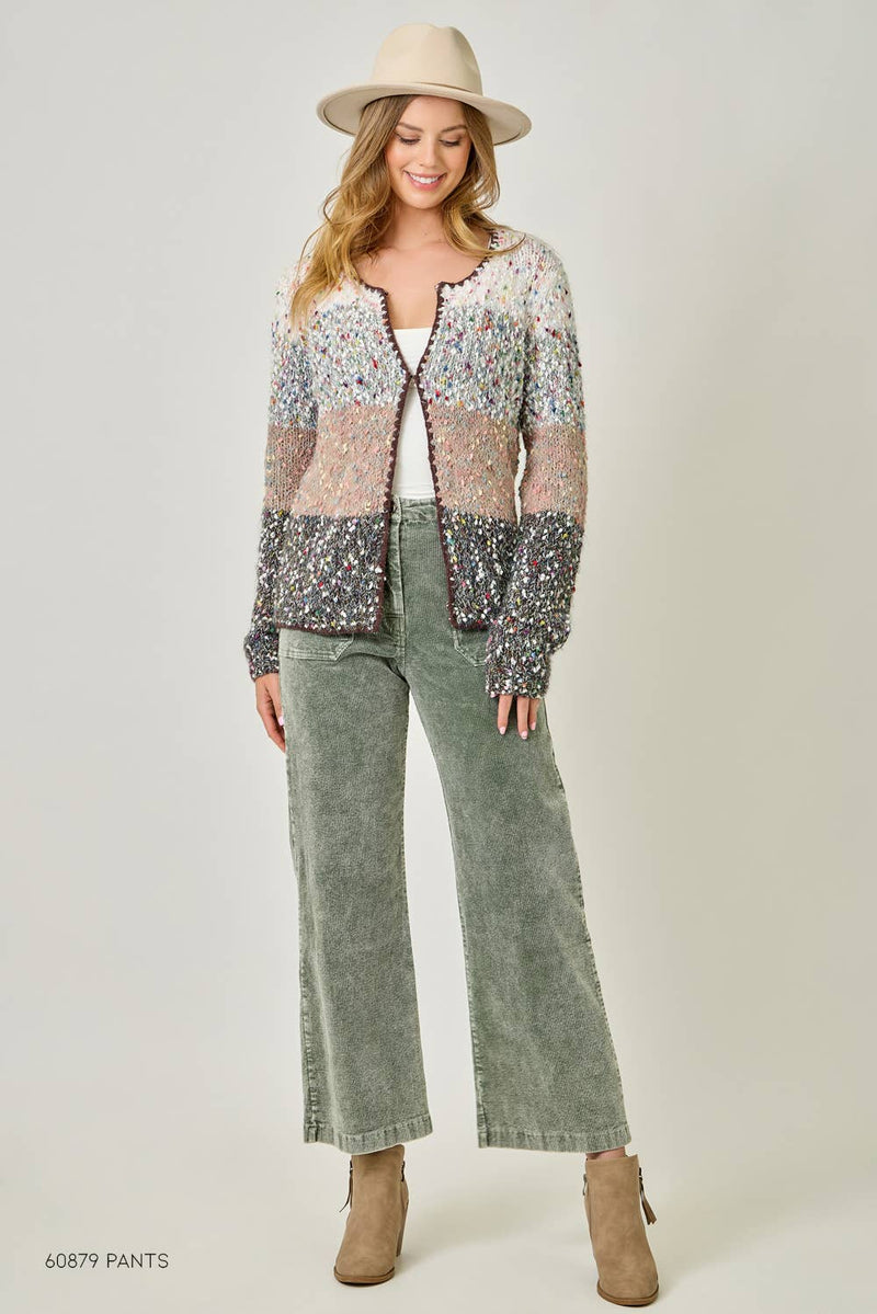 61203 Melange Color Blocked Cardigan