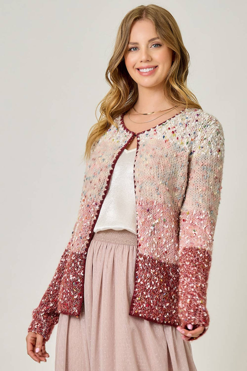 61203 Melange Color Blocked Cardigan