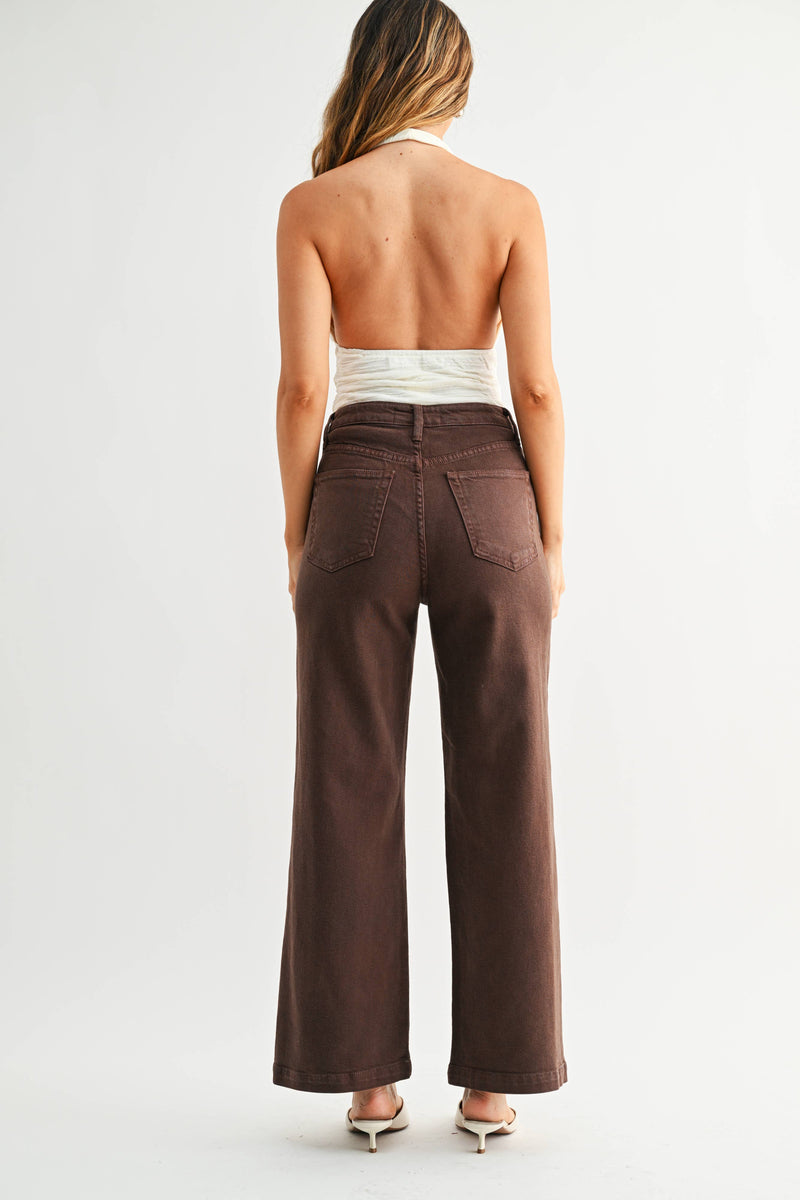 BP433J - DK BROWN - Patch Pocket Wide Leg