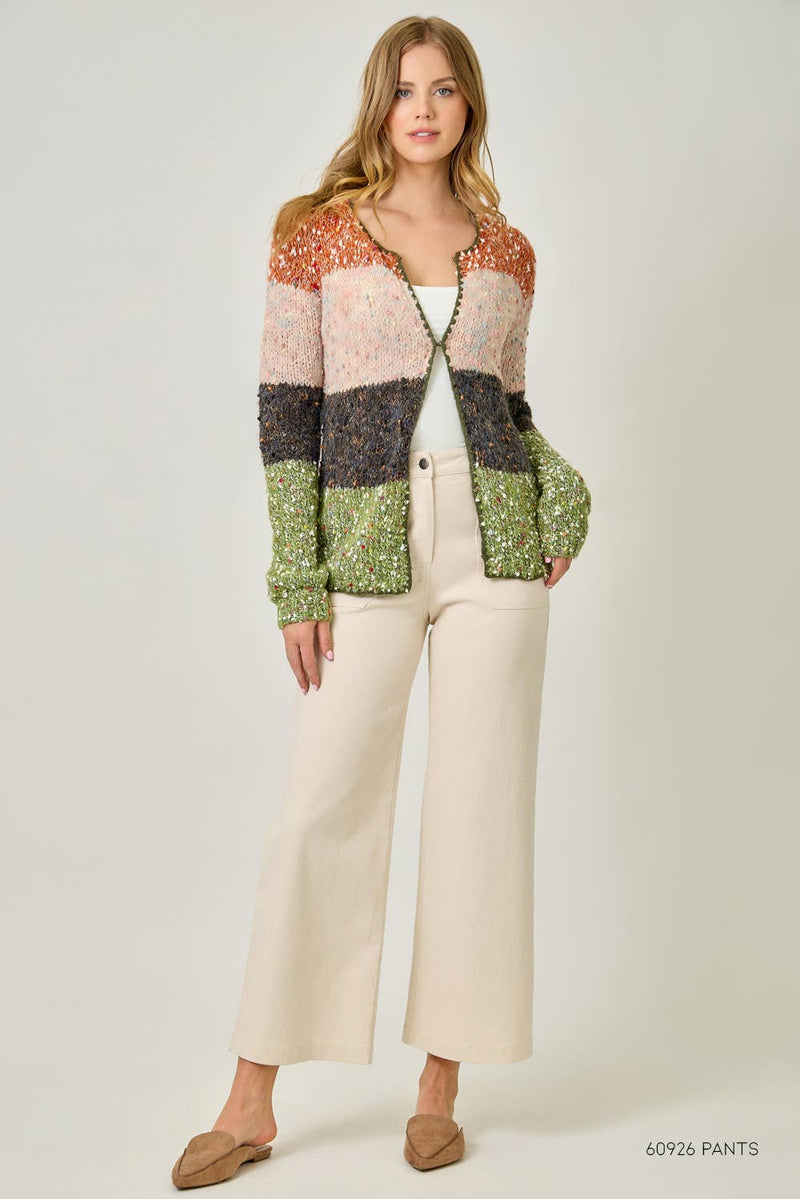 61203 Melange Color Blocked Cardigan