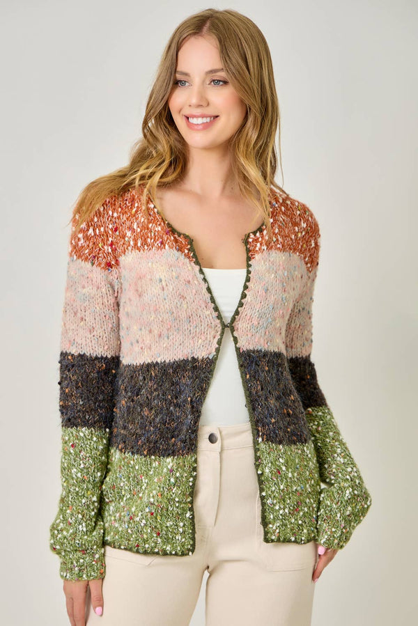 61203 Melange Color Blocked Cardigan