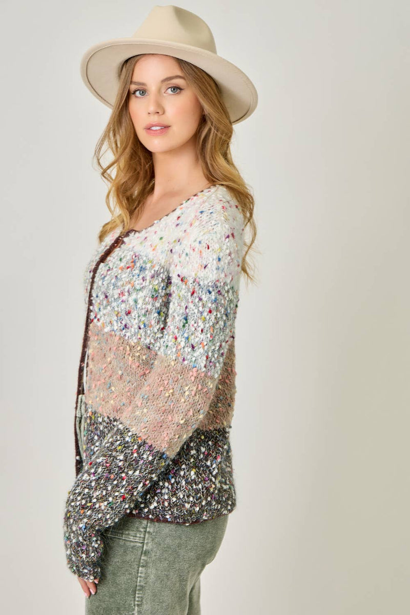 61203 Melange Color Blocked Cardigan