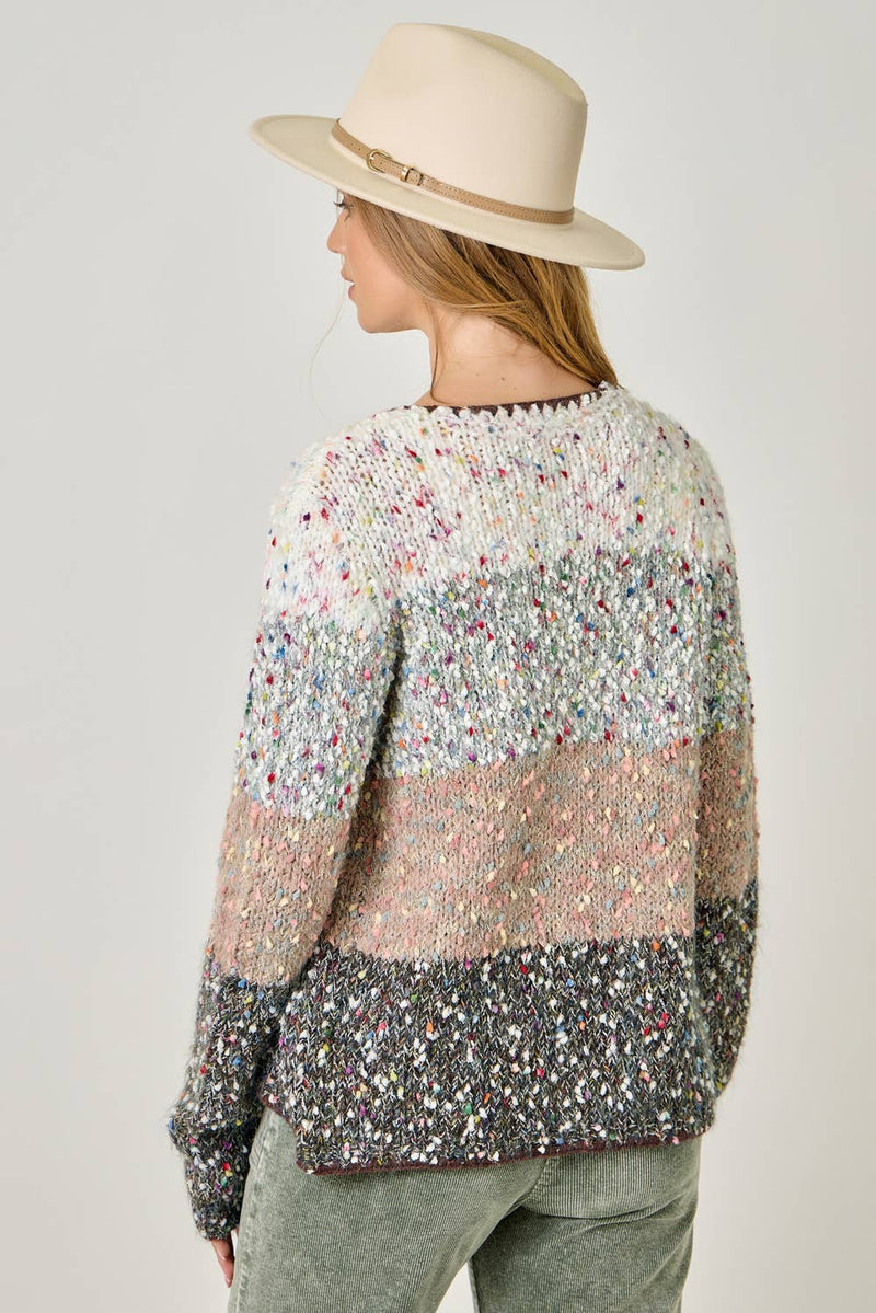 61203 Melange Color Blocked Cardigan