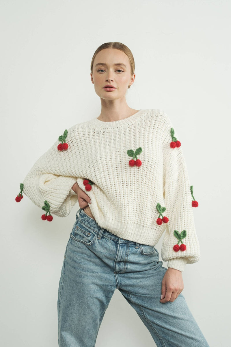 3D CHERRY CHUNKY KNIT SWEATER - Aaron & Amber - Terra Cotta Gorge Co.