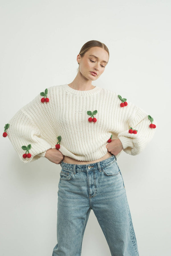 3D CHERRY CHUNKY KNIT SWEATER - Aaron & Amber - Terra Cotta Gorge Co.