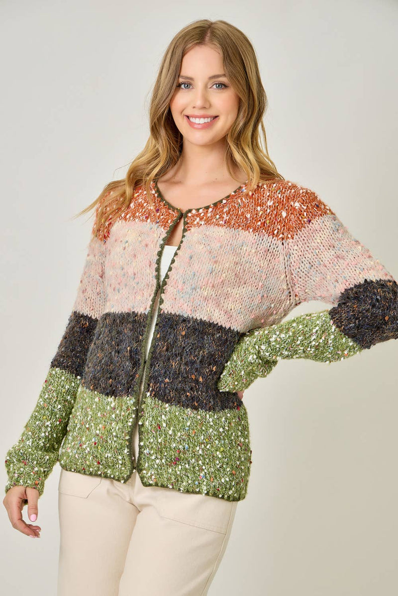 61203 Melange Color Blocked Cardigan
