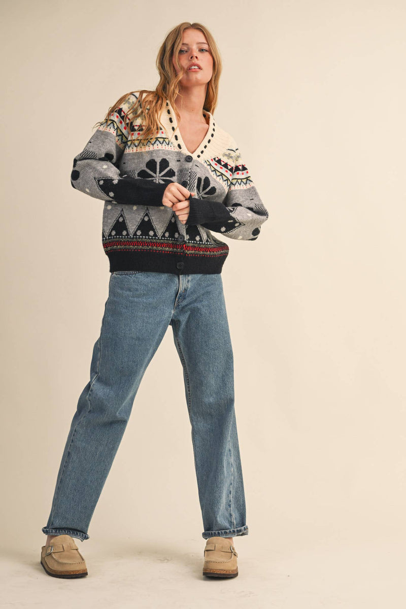 MULTI-COLOR SHAWL COLLAR SWEATER CARDIGAN MSW11026
