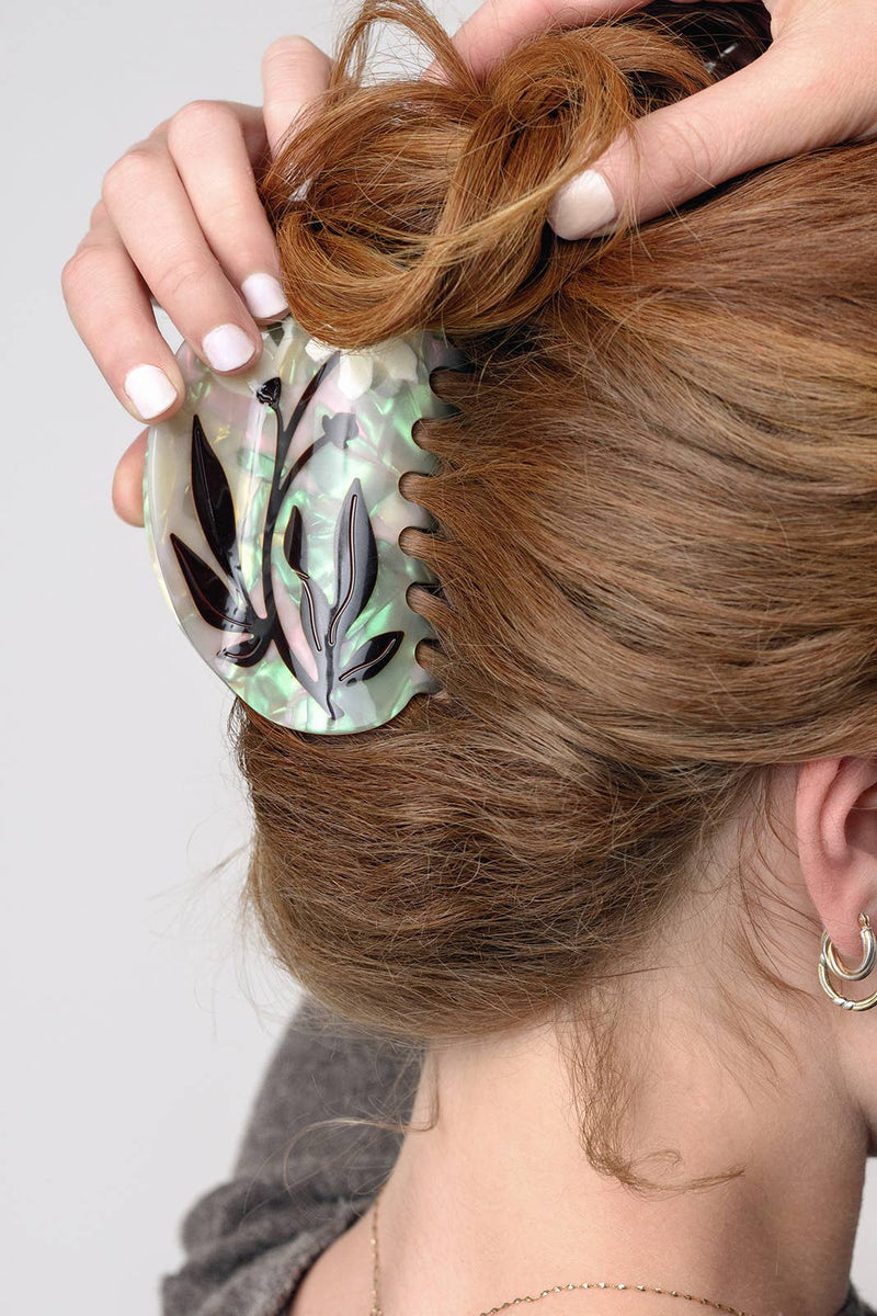 Bryony Floral XL Deep Women's Hair Claw Accessory in Cream