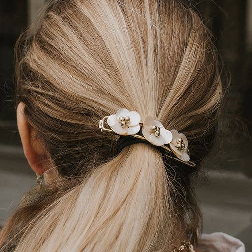 Aiyana Flowers Barrette Hair Clip - Mother of Pearl