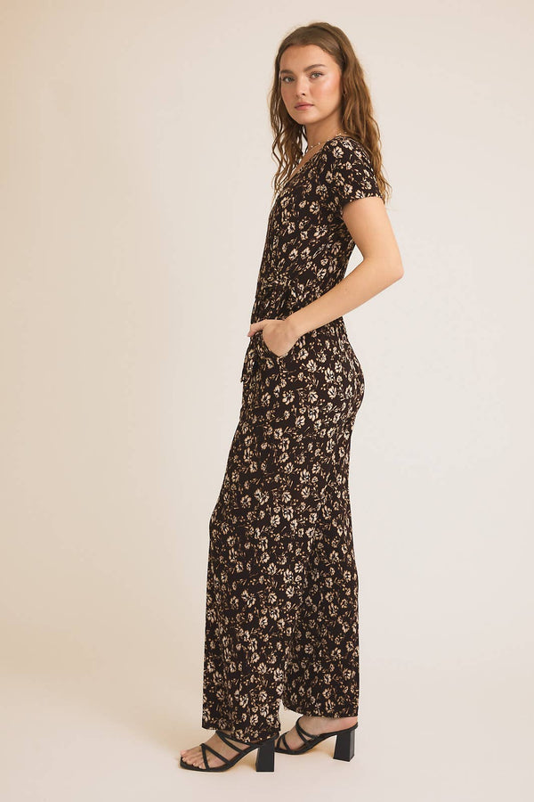 SHORT SLEEVE BELTED PRINT JUMPSUIT
