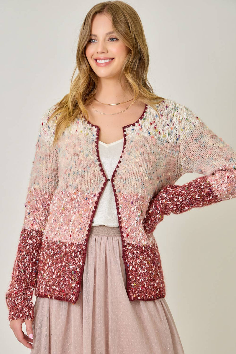 61203 Melange Color Blocked Cardigan