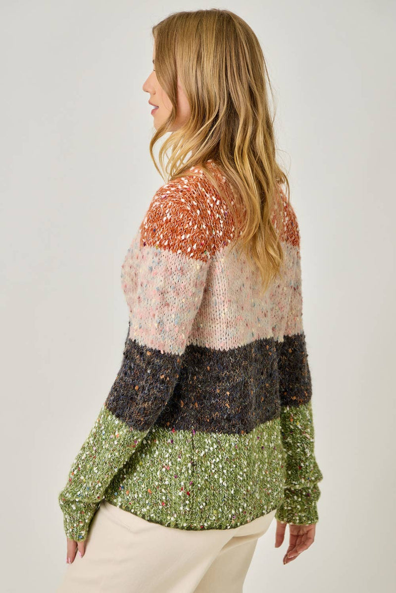 61203 Melange Color Blocked Cardigan