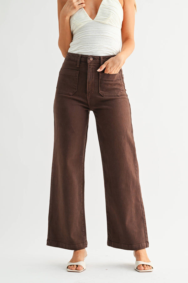 BP433J - DK BROWN - Patch Pocket Wide Leg