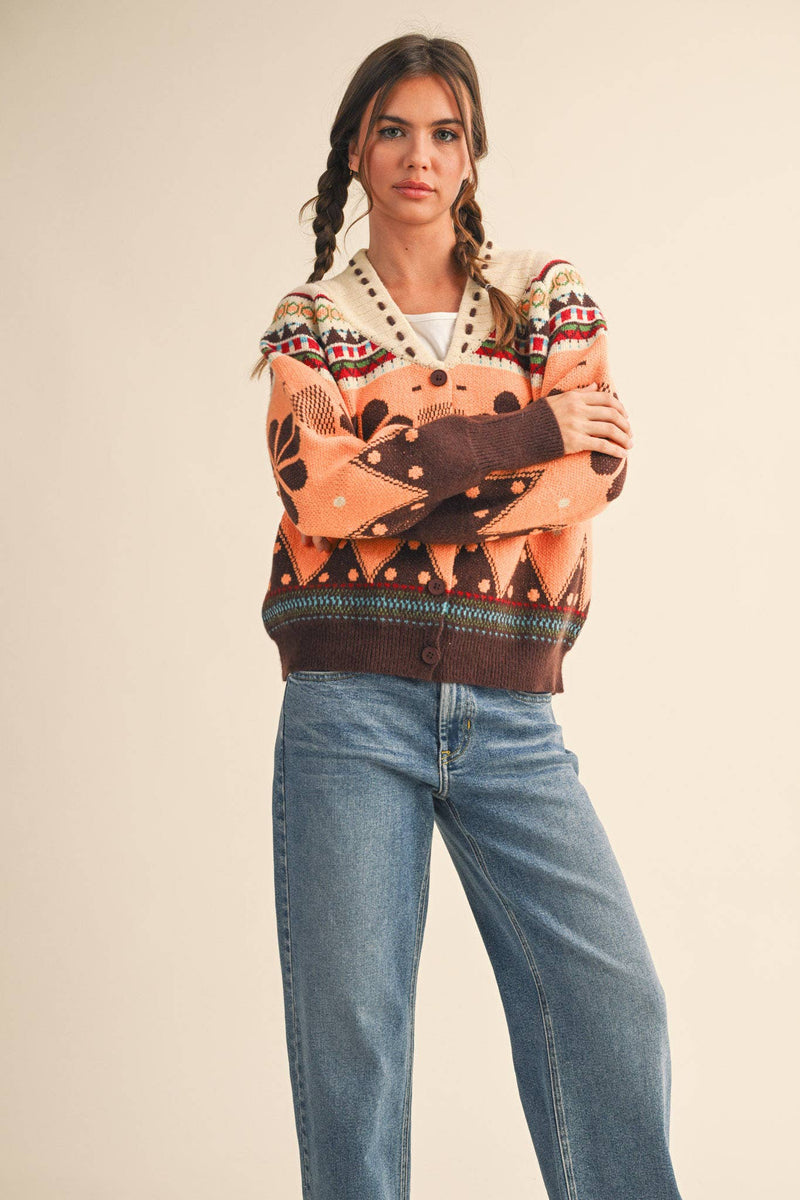 MULTI-COLOR SHAWL COLLAR SWEATER CARDIGAN MSW11026