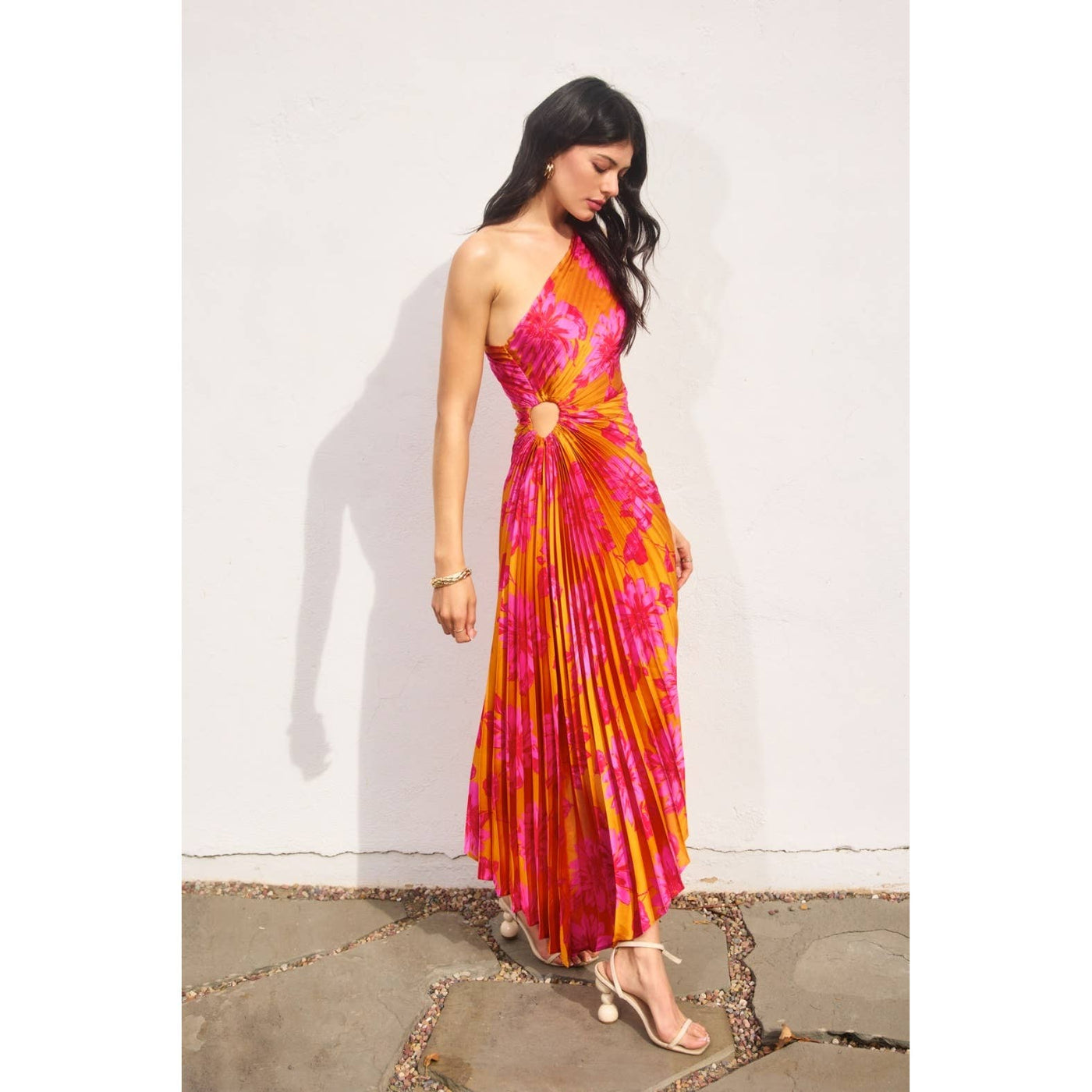 All In Love Asymmetrical Pleated Maxi Dress - Terra Cotta