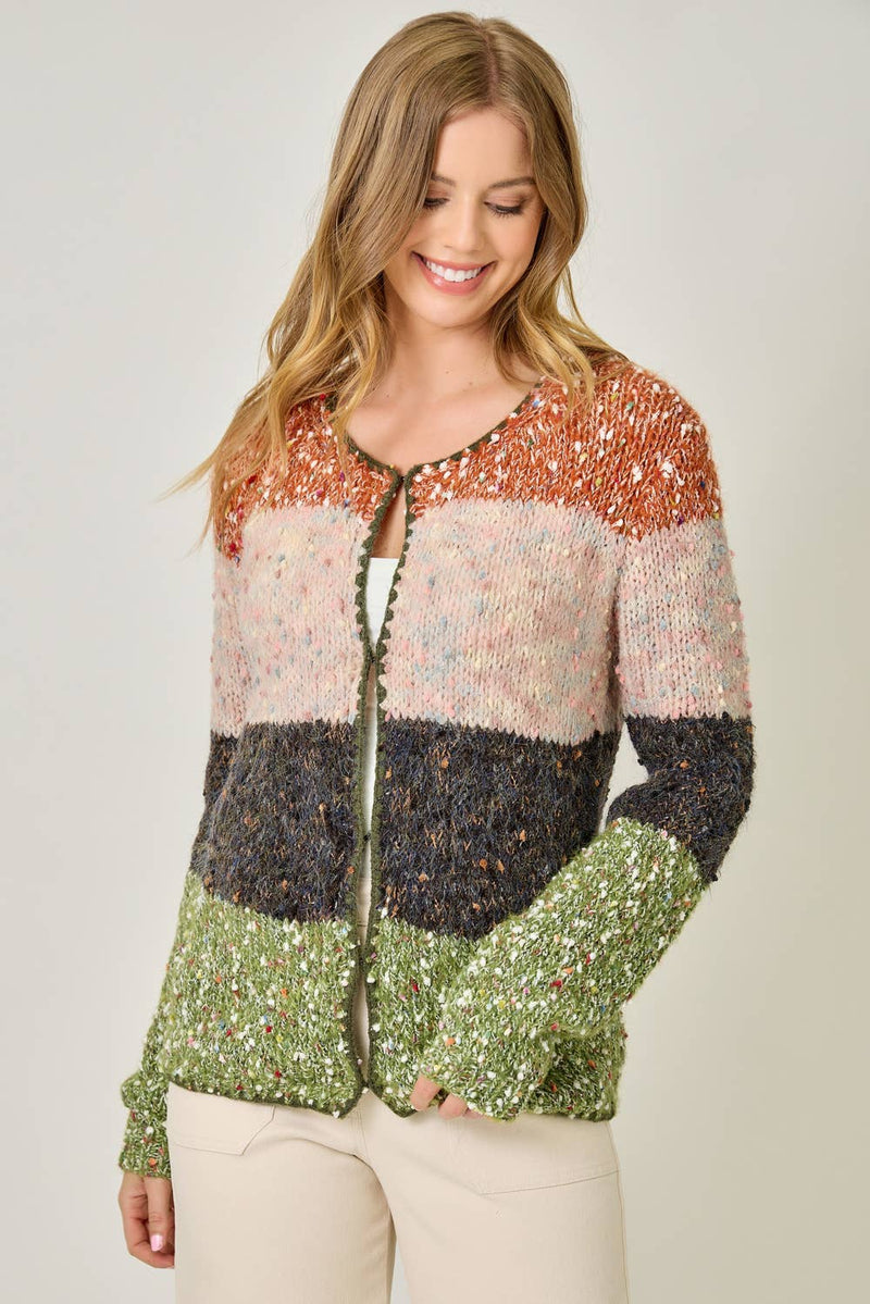 61203 Melange Color Blocked Cardigan