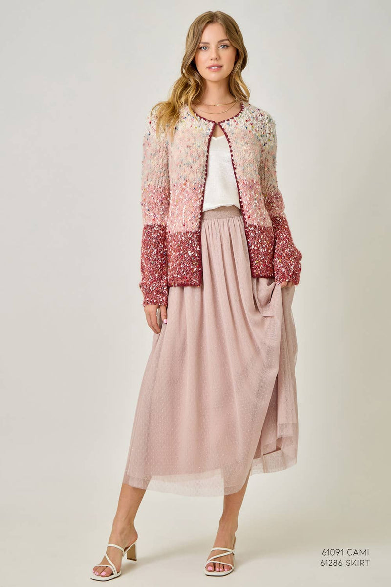 61203 Melange Color Blocked Cardigan