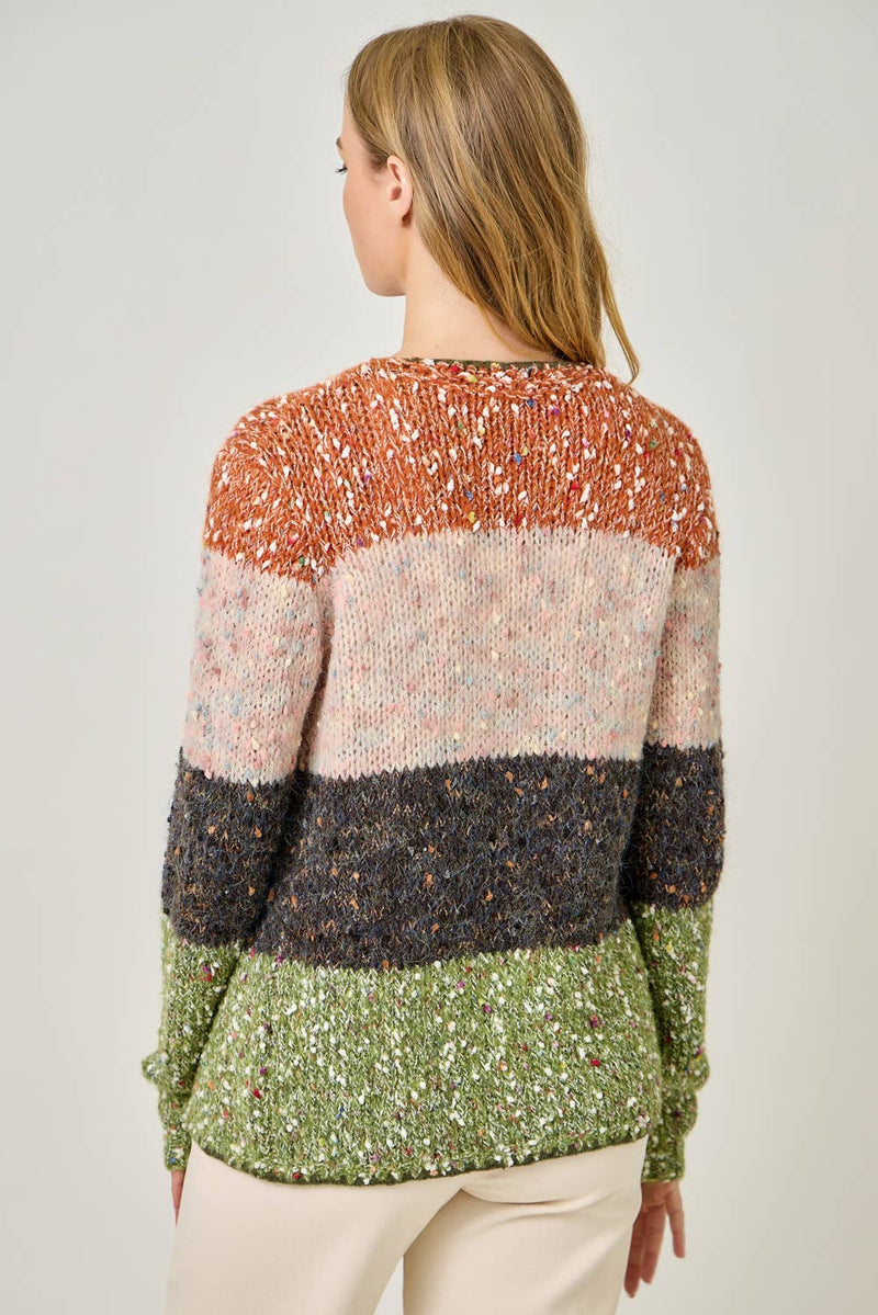 61203 Melange Color Blocked Cardigan