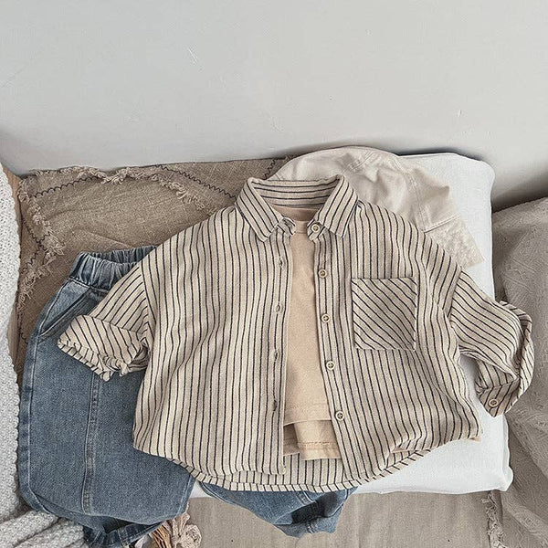 Baby Striped Print Pattern Single Breasted Design Cotton Shi - MyKids-USA™ - Terra Cotta Gorge Co.