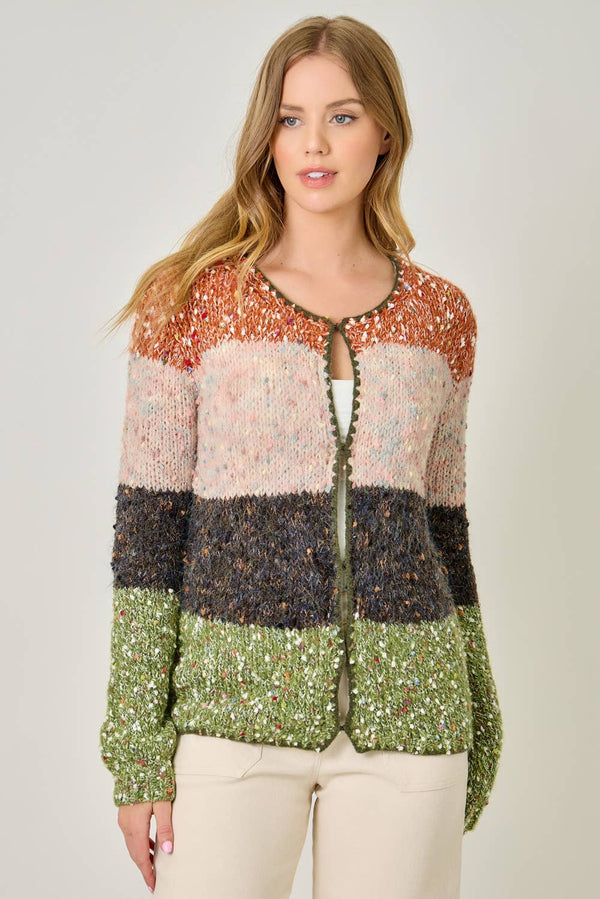 61203 Melange Color Blocked Cardigan