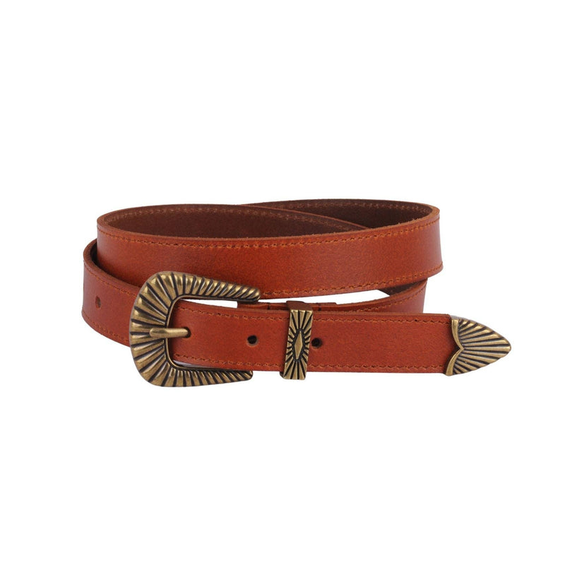 Bohemian Brass Buckle Leather Belt - Most Wanted USA - Terra Cotta Gorge Co.