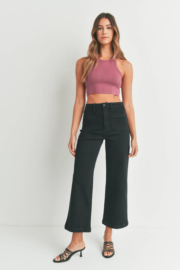 BP433J - BLK - Patch Pocket Wide Leg - JUST BLACK DENIM - Terra Cotta Gorge Co.