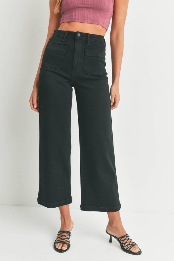 BP433J - BLK - Patch Pocket Wide Leg - JUST BLACK DENIM - Terra Cotta Gorge Co.