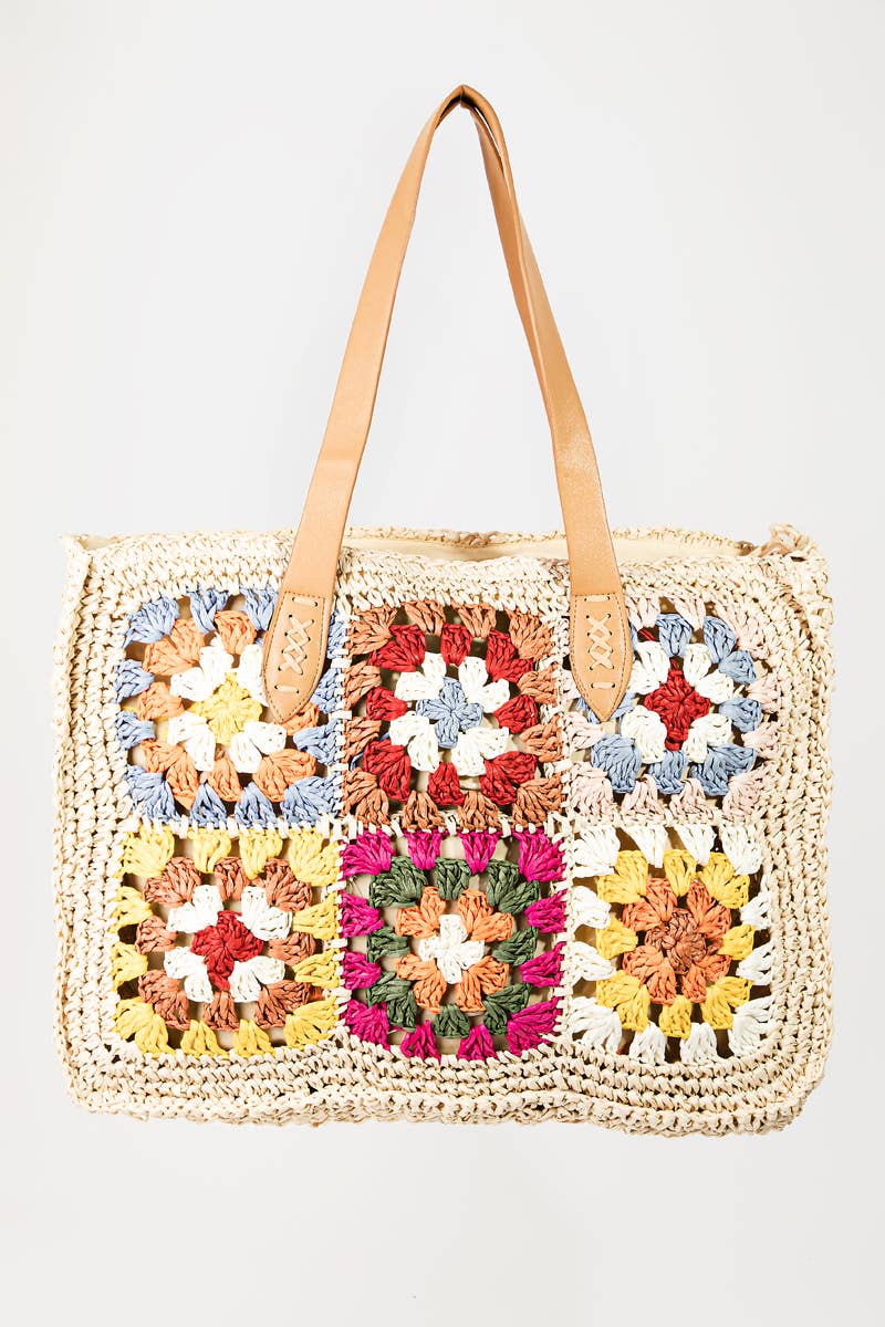 Braided Floral Patch Tote Bag - Collections by Fame Accessories - Terra Cotta Gorge Co.