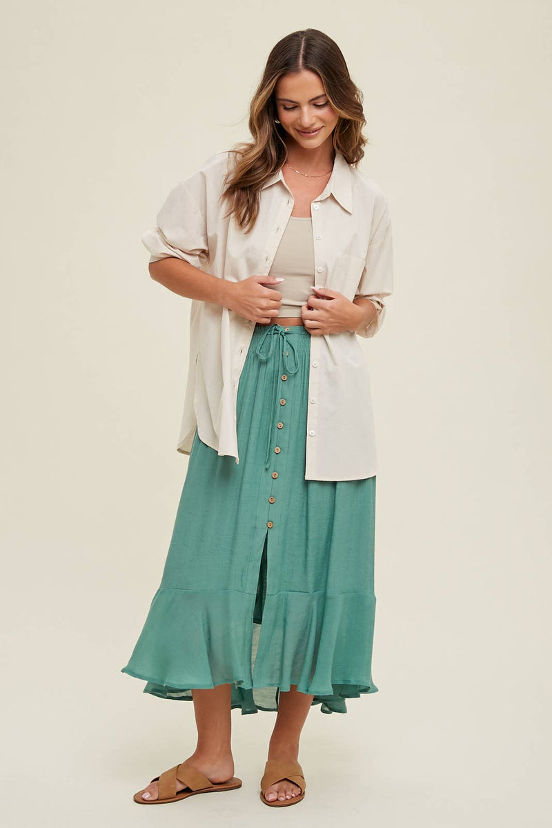 BUTTON - UP MIDI SKIRT WITH DRAWSTRING - Wishlist Apparel - Terra Cotta Gorge Co.