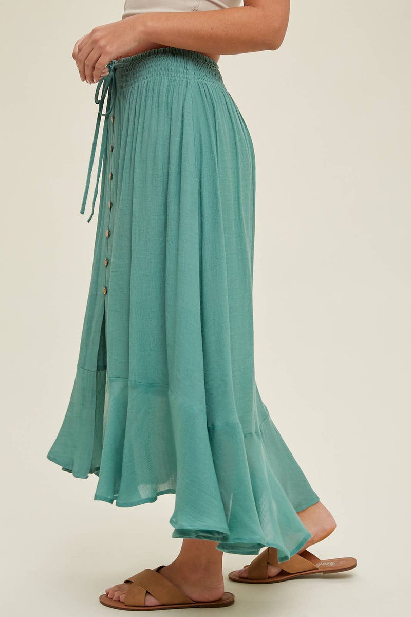 BUTTON - UP MIDI SKIRT WITH DRAWSTRING - Wishlist Apparel - Terra Cotta Gorge Co.