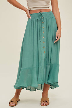 BUTTON - UP MIDI SKIRT WITH DRAWSTRING - Wishlist Apparel - Terra Cotta Gorge Co.