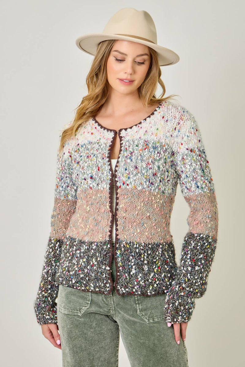 61203 Melange Color Blocked Cardigan