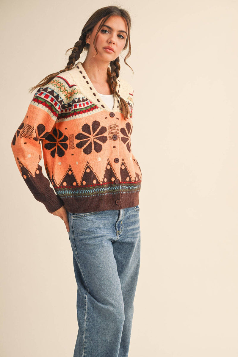 MULTI-COLOR SHAWL COLLAR SWEATER CARDIGAN MSW11026