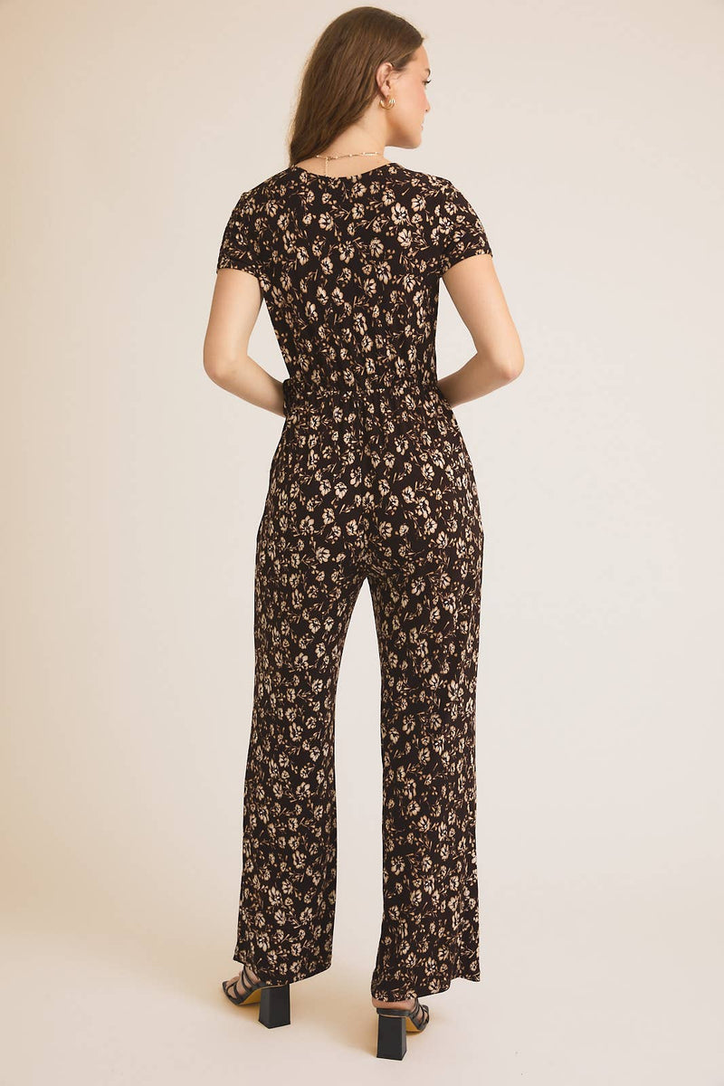 SHORT SLEEVE BELTED PRINT JUMPSUIT