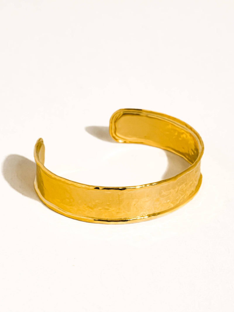 Zavra 18K Gold Non-Tarnish Hammered Cuff Bracelet
