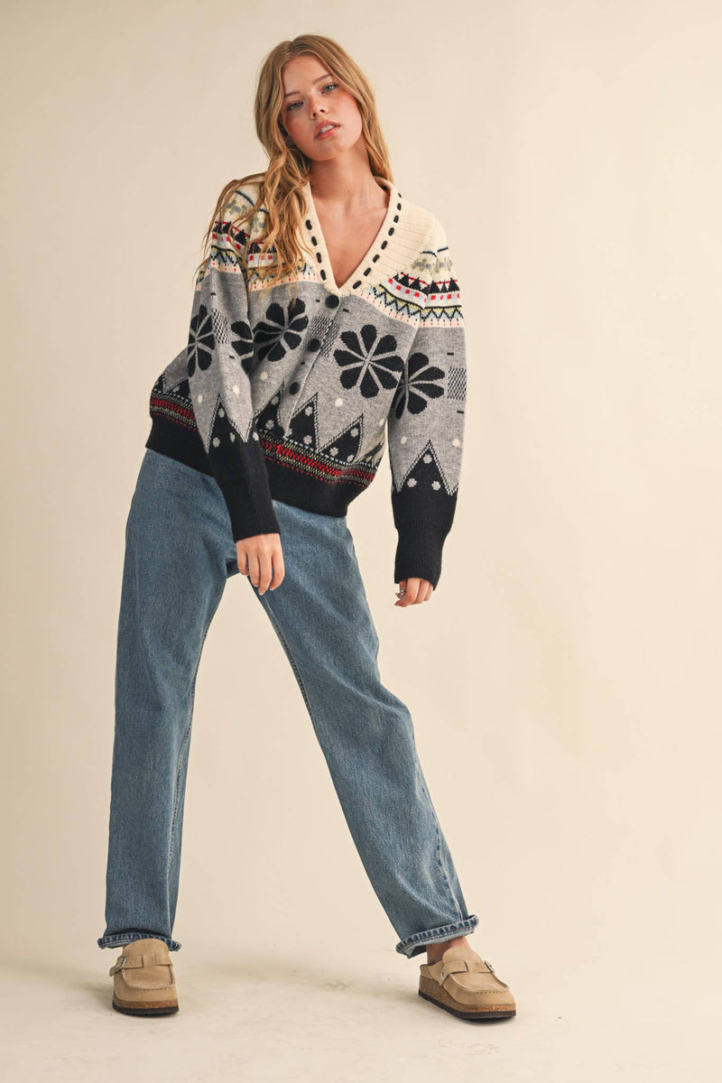 MULTI-COLOR SHAWL COLLAR SWEATER CARDIGAN MSW11026