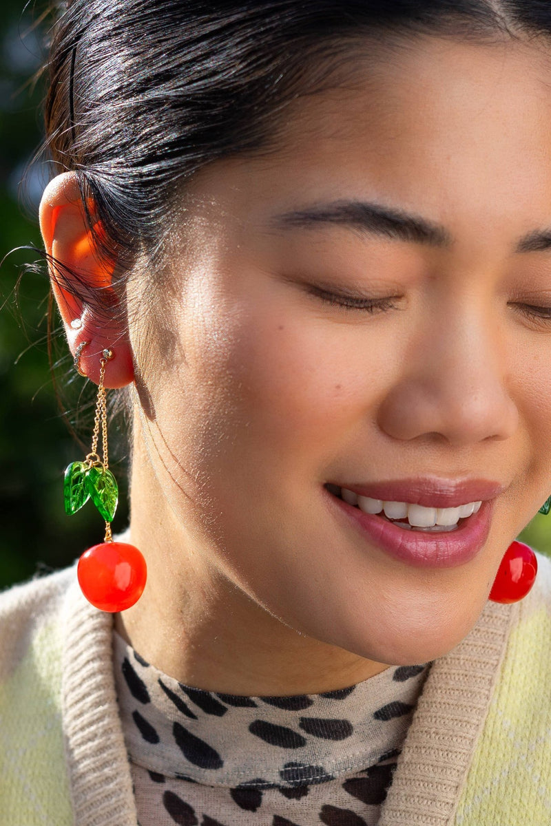 Cherry Bomb Layered Earrings - 18K Gold Plated/Murano Glass - Peter and June - Terra Cotta Gorge Co.