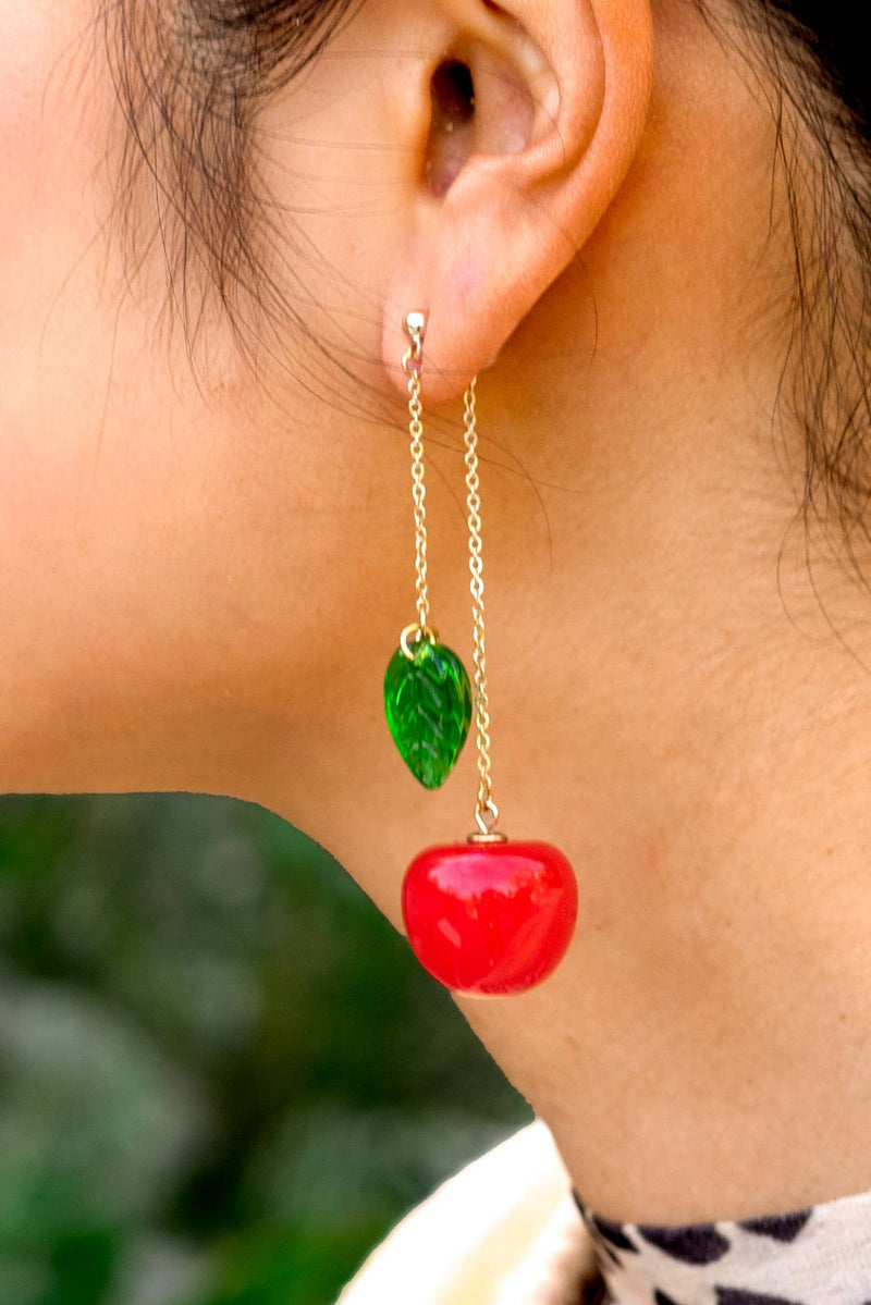 Cherry Bomb Layered Earrings - 18K Gold Plated/Murano Glass - Peter and June - Terra Cotta Gorge Co.