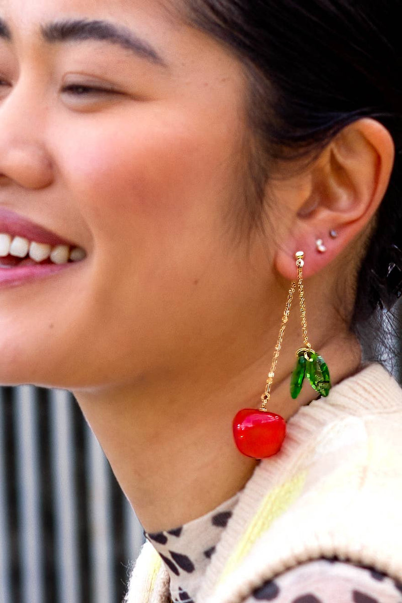 Cherry Bomb Layered Earrings - 18K Gold Plated/Murano Glass - Peter and June - Terra Cotta Gorge Co.