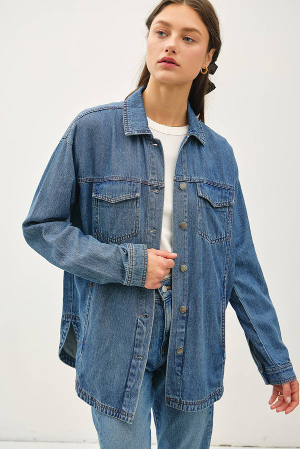 CLASSIC VINTAGE DENIM TENCEL SHACKET - Be Cool - Terra Cotta Gorge Co.