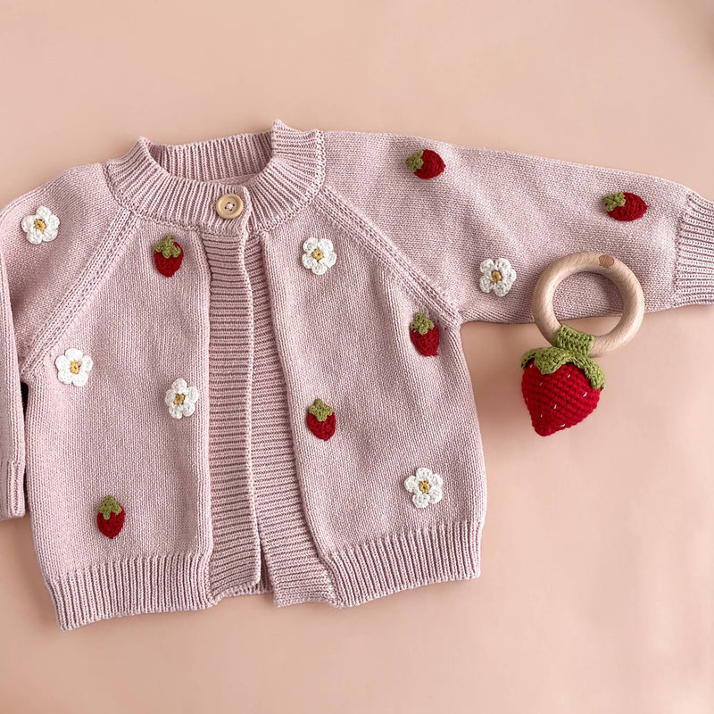 Cotton Strawberry Flower Cardigan, Blush | Baby Sweater - The Blueberry Hill - Terra Cotta Gorge Co.