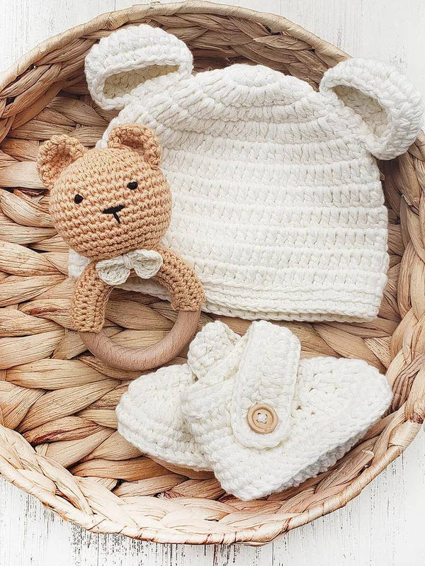 Crochet Teddy Bear Rattle - OLIVE & CRADLE - Terra Cotta Gorge Co.