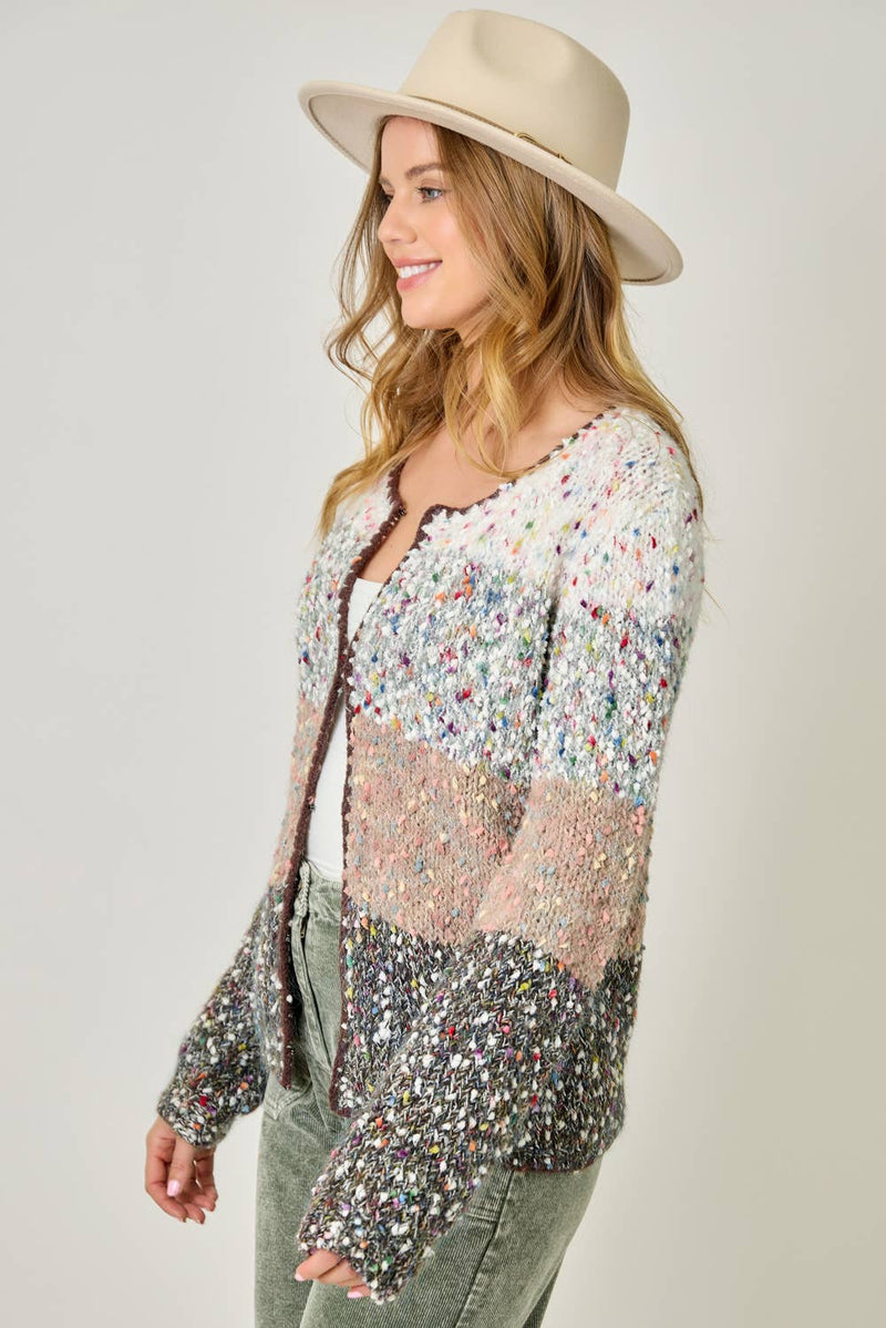 61203 Melange Color Blocked Cardigan
