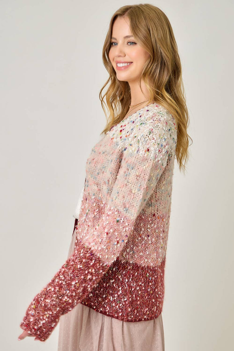 61203 Melange Color Blocked Cardigan