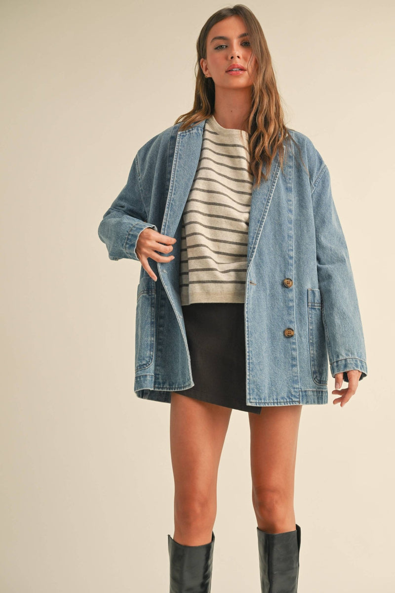 DENIM OVERSIZE BLAZER - MIOU MUSE - Terra Cotta Gorge Co.