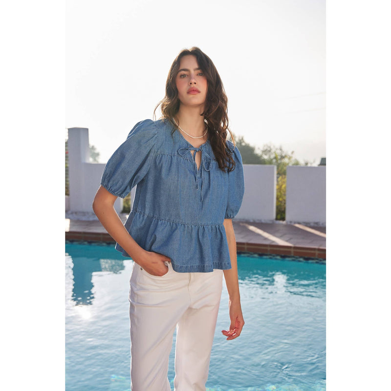 DENIM TOP WITH PUFF SLEEVES - idem ditto - Terra Cotta Gorge Co.